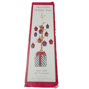 Decorative Holiday Christmas Gold Wire Tree Tabletop, Red, Green, Blue Ornaments